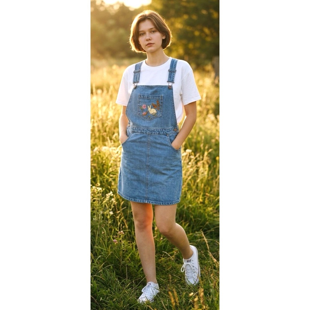 Mod‎ Cloth Princess Highway Denim Overall Dress Size 12 AU 8 US Bunny Embroidery